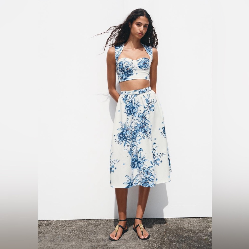 Floral Blue and White Women's Skirt